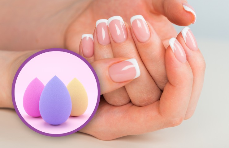 french manicure con beauty blender