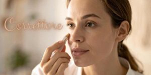 donna che mette il correttore sulle occhiaie