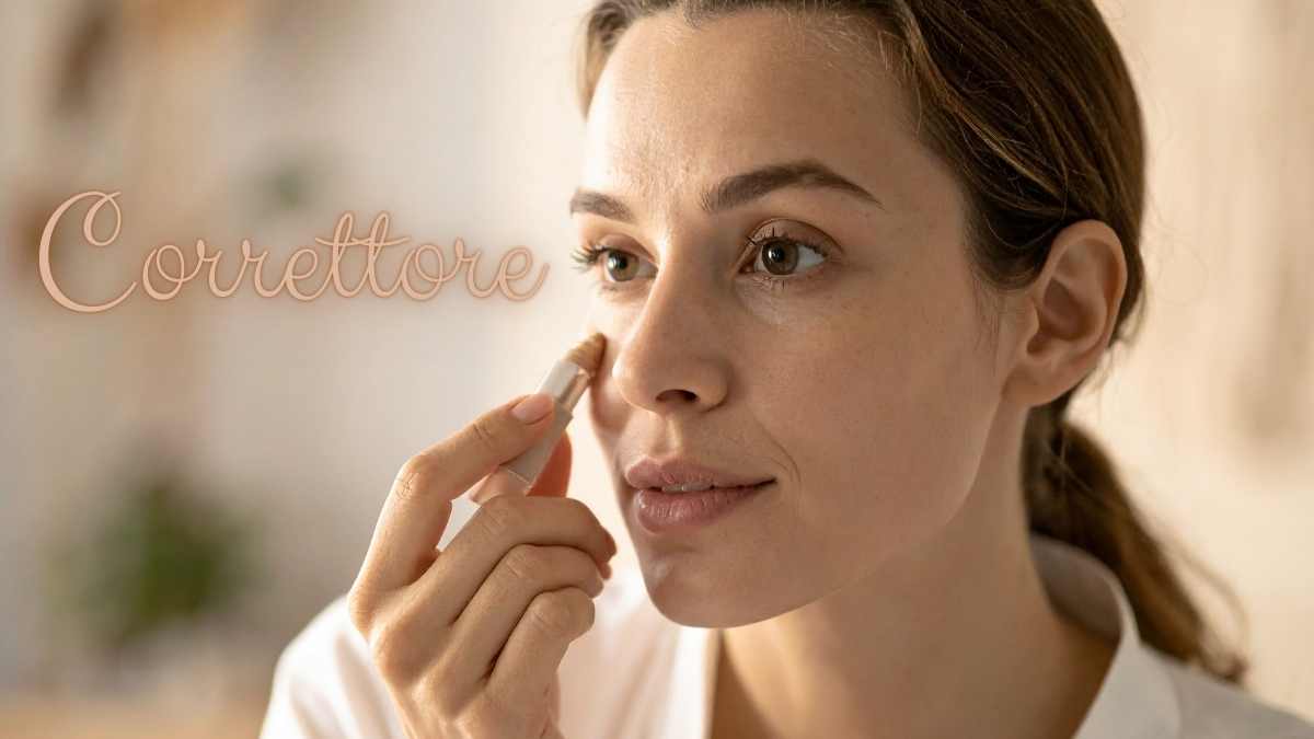 donna che mette il correttore sulle occhiaie