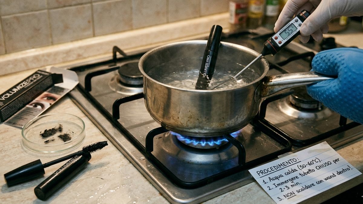 pentolino di acqua calda con dentro un mascara